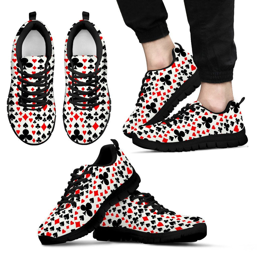 Poker Casino Playing Card Pattern Print Black Sneaker Shoes For Men Women-grizzshop