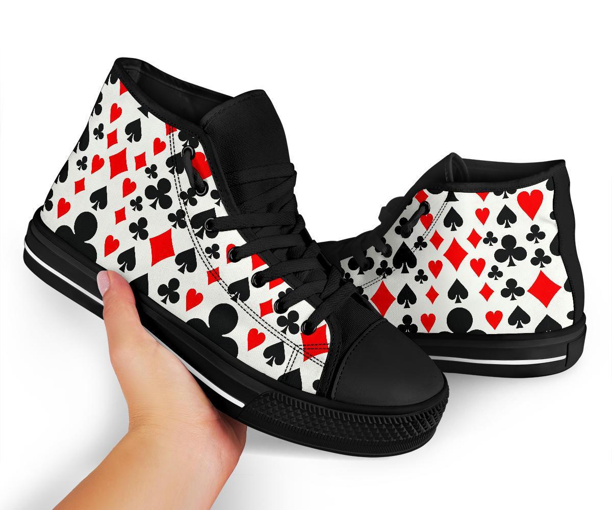 Poker Casino Playing Card Pattern Print Men Women's High Top Shoes-grizzshop