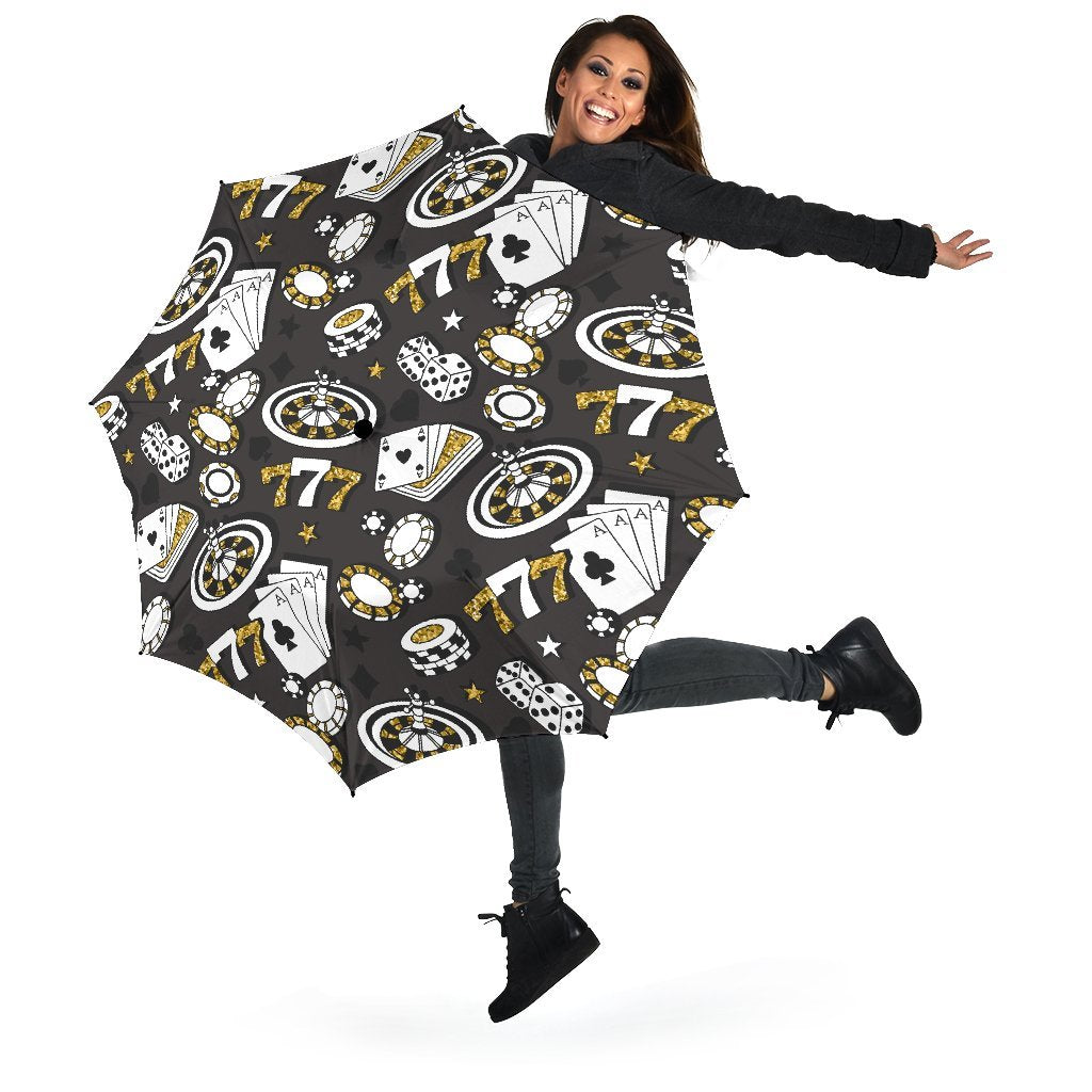 Poker Casino Print Pattern Automatic Foldable Umbrella-grizzshop