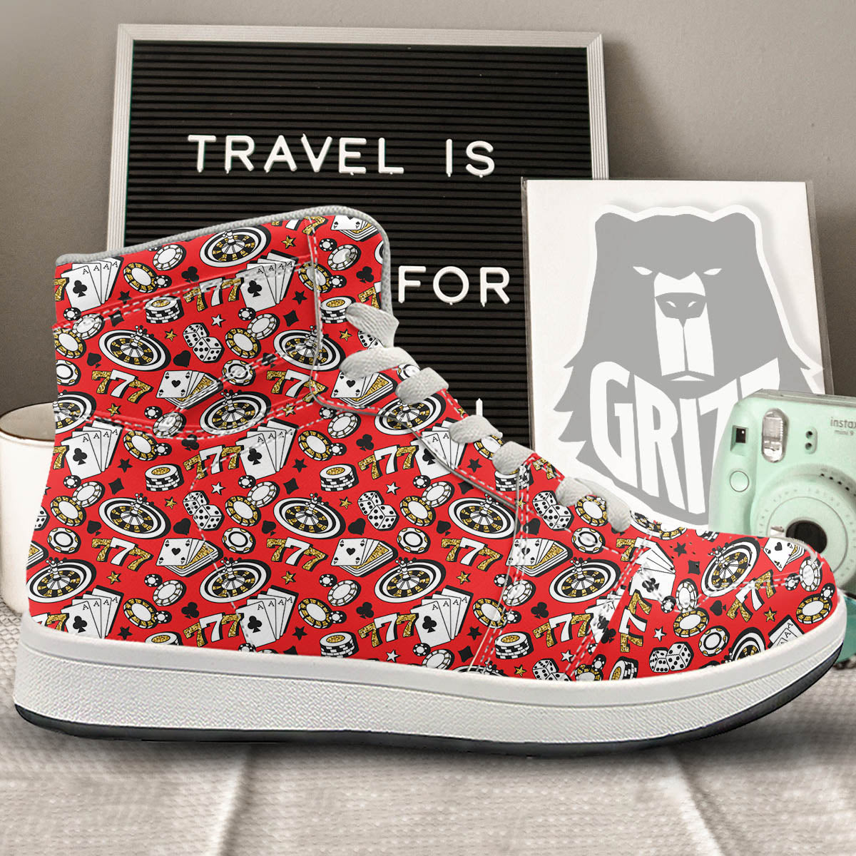 Poker Casino Print Pattern High Top Sneakers-grizzshop