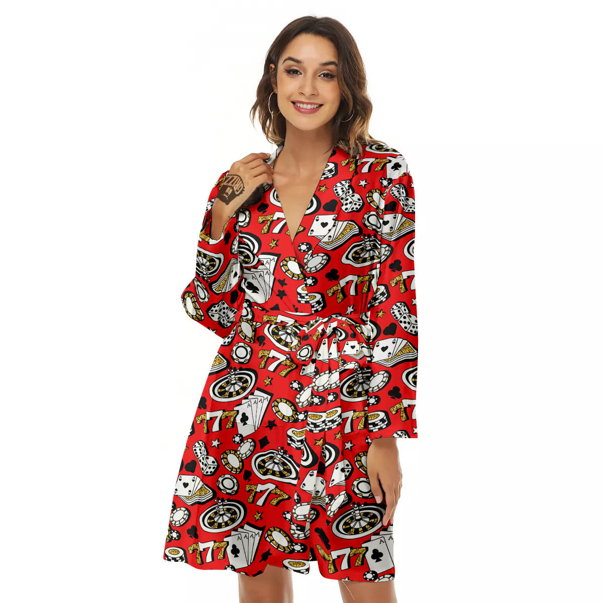 Poker Casino Print Pattern Women's Robe-grizzshop