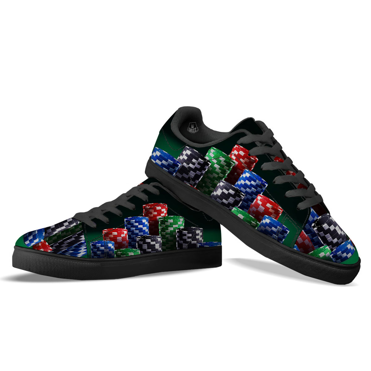 Poker Chips Print Black Low Top Sneakers-grizzshop