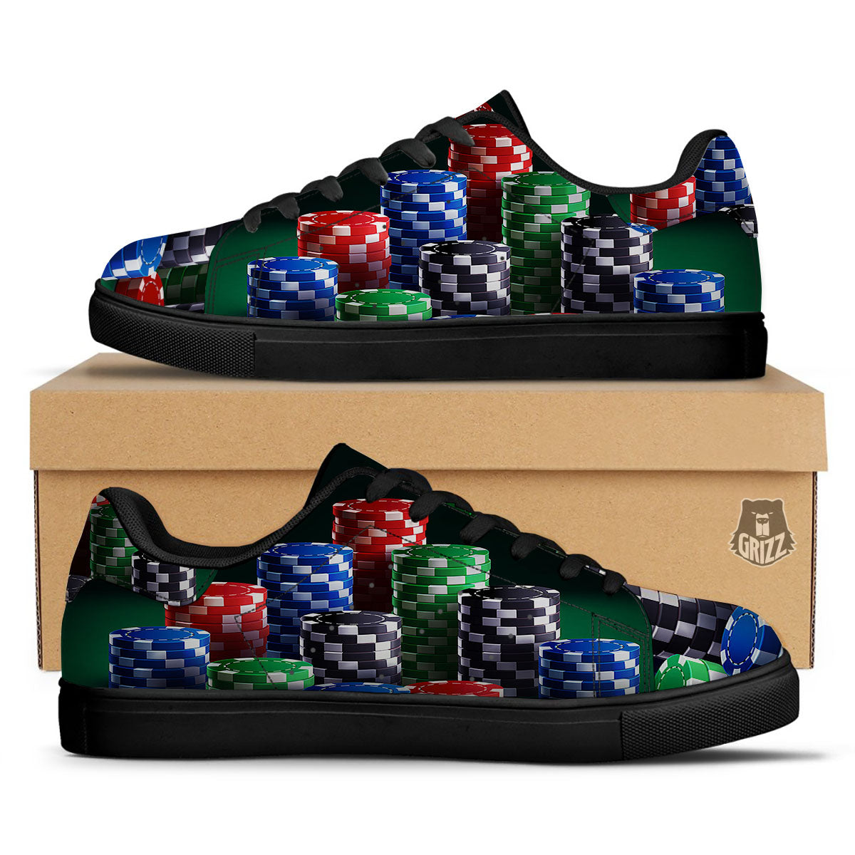 Poker Chips Print Black Low Top Sneakers-grizzshop