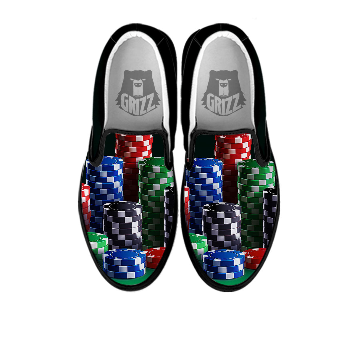 Poker Chips Print Black Slip On Shoes-grizzshop