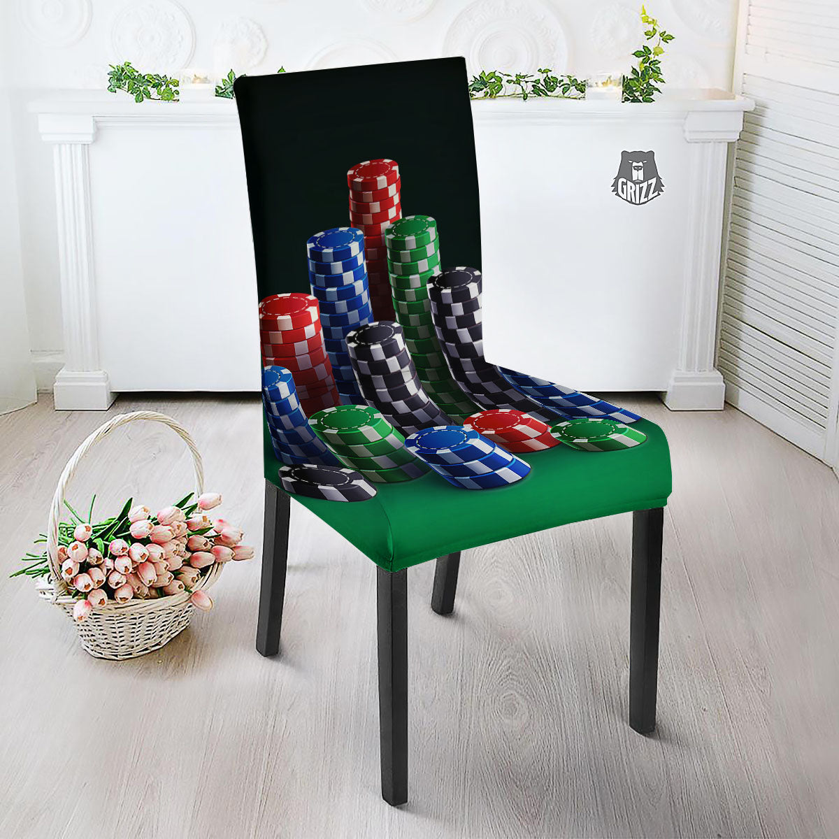 Poker Chips Print Dining Chair Slipcover-grizzshop