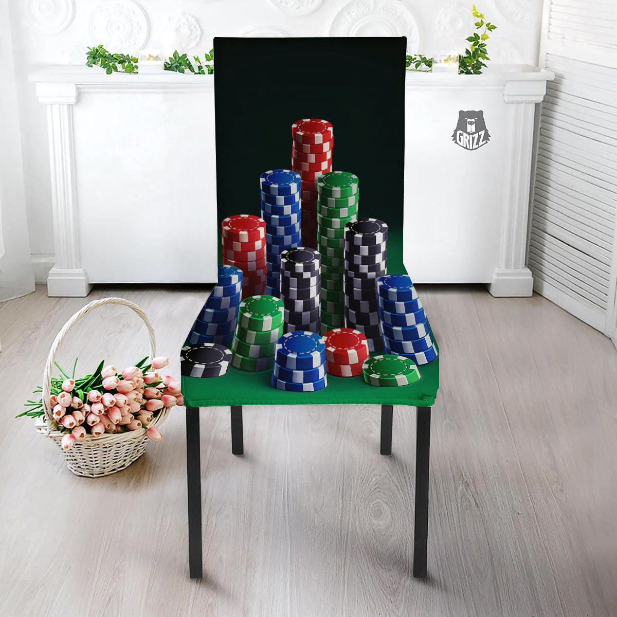 Poker Chips Print Dining Chair Slipcover-grizzshop
