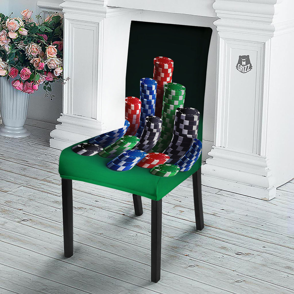 Poker Chips Print Dining Chair Slipcover-grizzshop