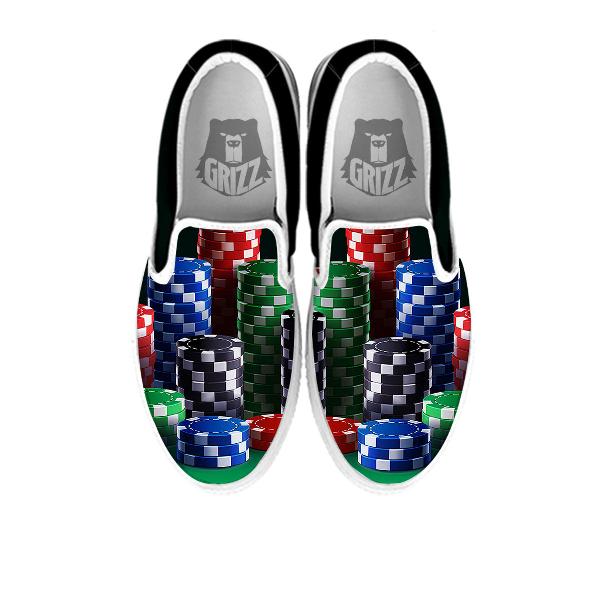 Poker Chips Print White Slip On Shoes-grizzshop