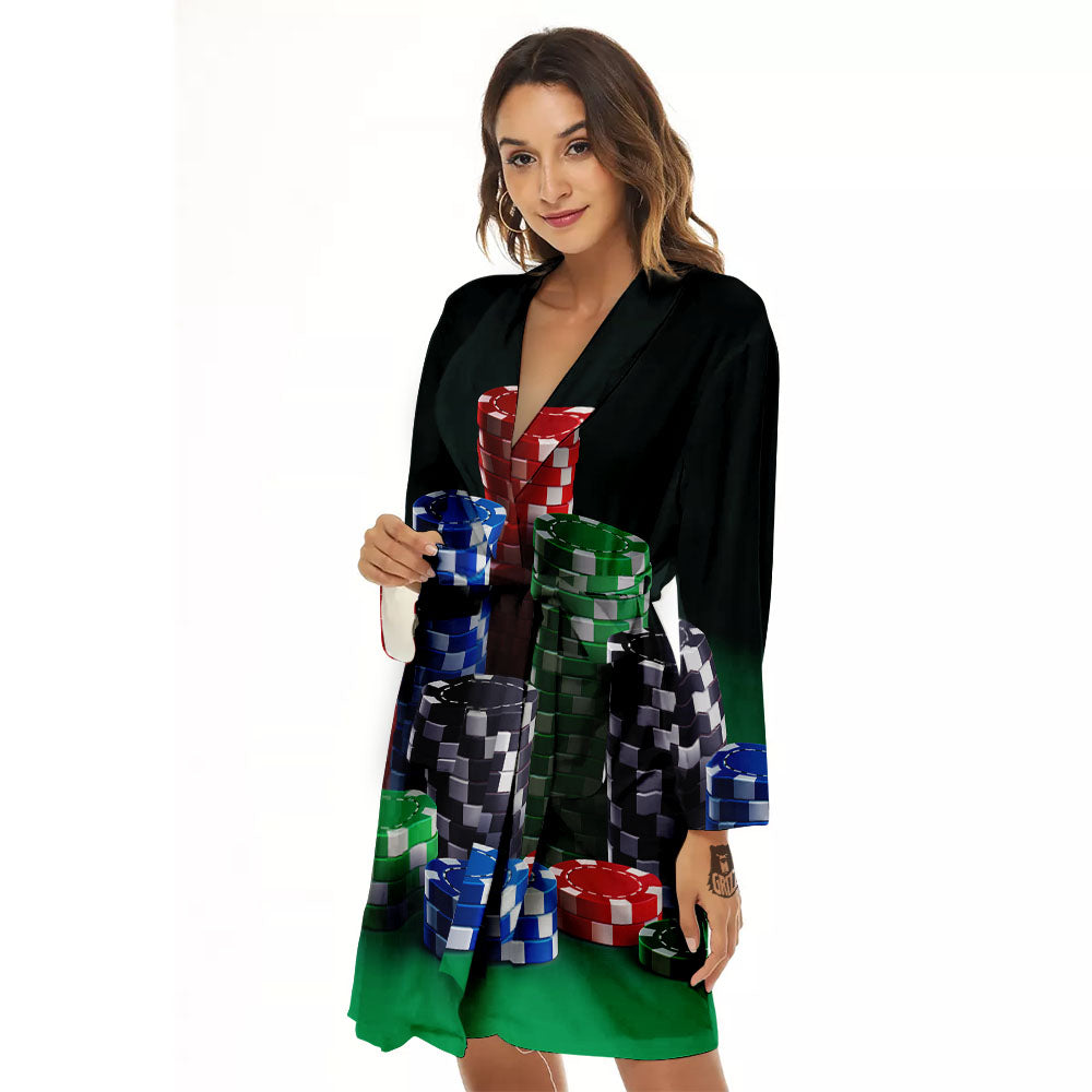 Poker Chips Print Women's Robe-grizzshop