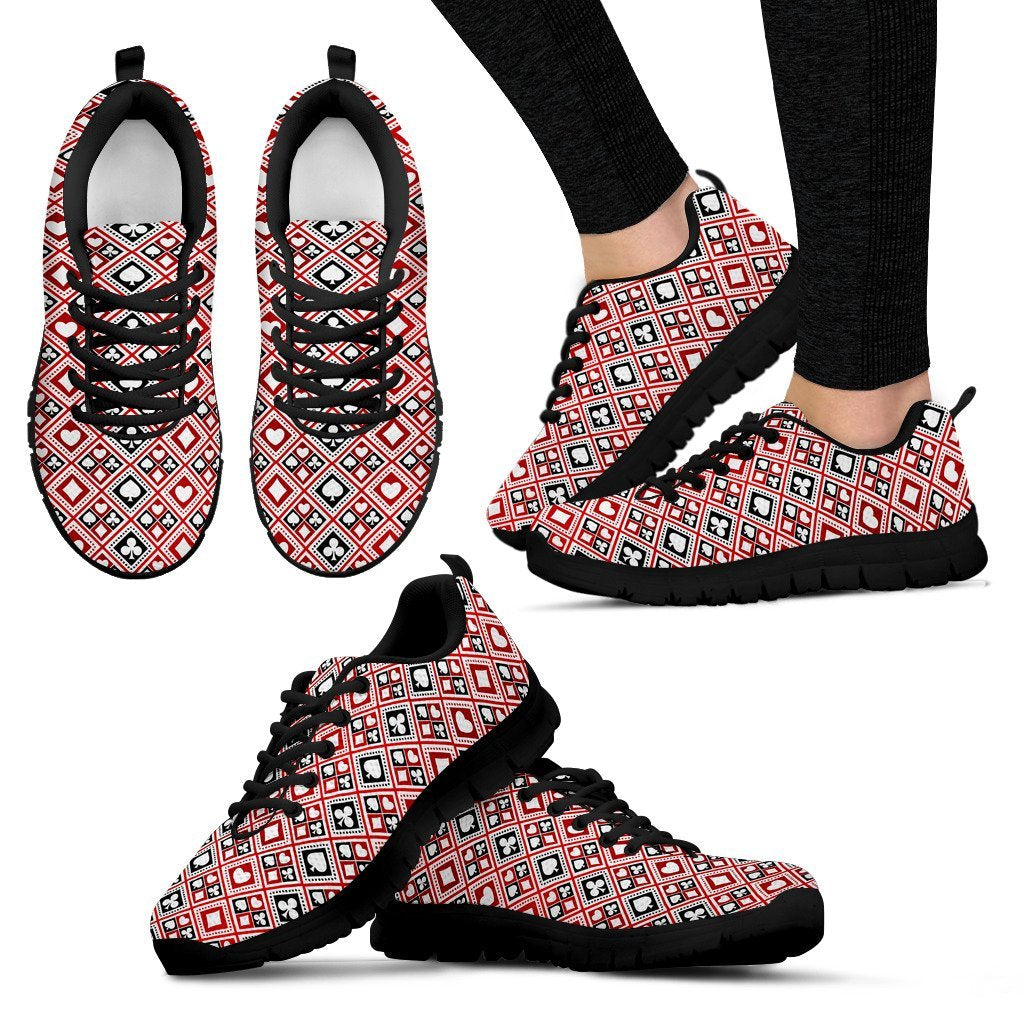 Poker Playing Card Casino Pattern Print Black Sneaker Shoes For Men Women-grizzshop