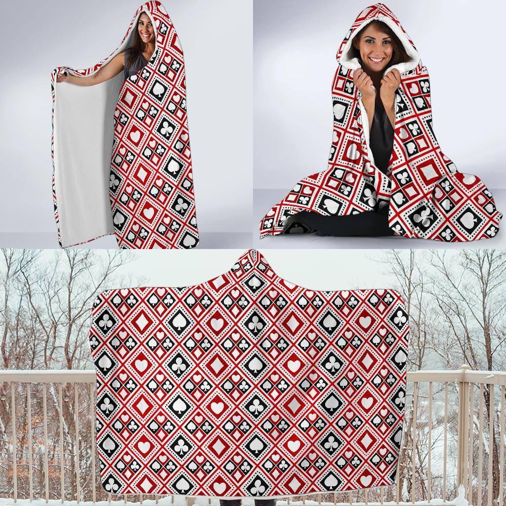 Poker Playing Card Casino Pattern Print Hooded Blanket-grizzshop