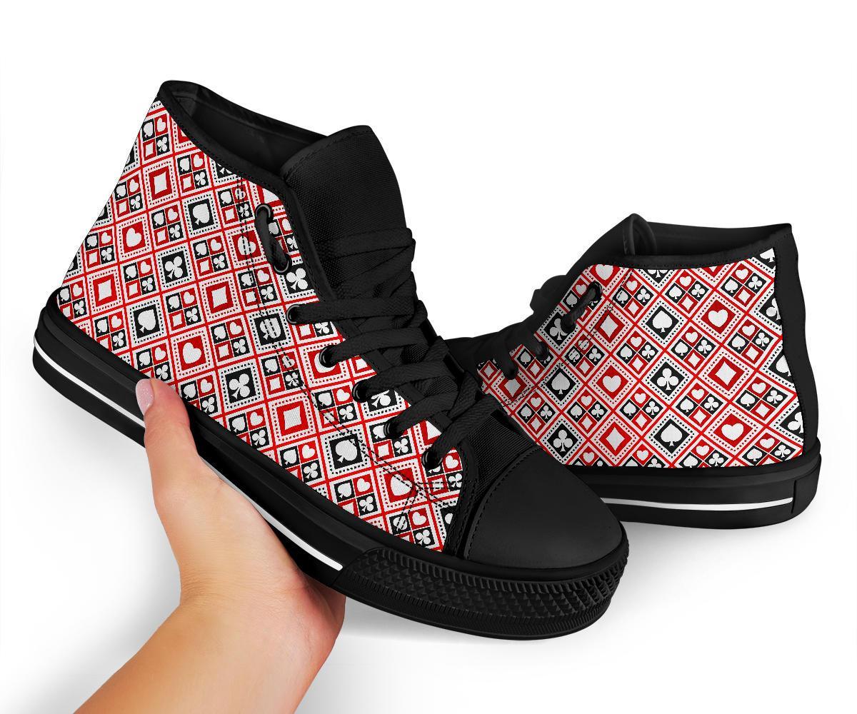 Poker Playing Card Casino Pattern Print Men Women's High Top Shoes-grizzshop