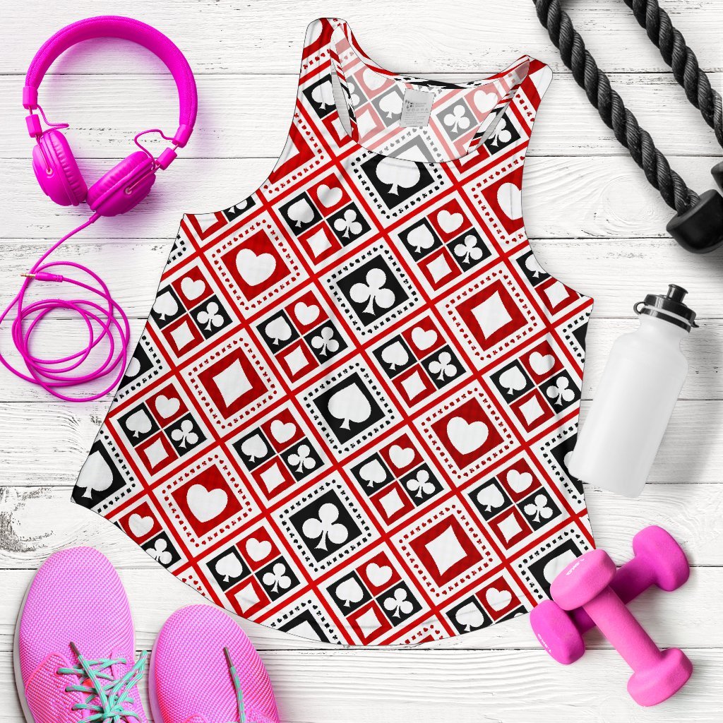 Poker Playing Card Casino Pattern Print Women's Racerback Tank Tops-grizzshop