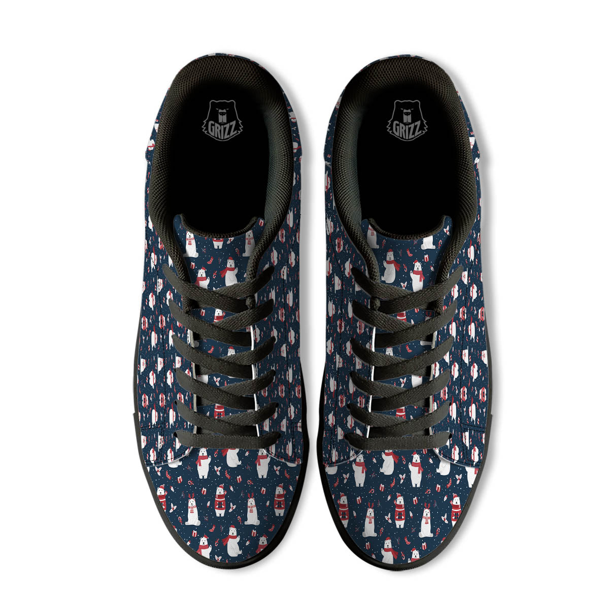 Polar Bear Christmas Print Pattern Black Low Top Sneakers-grizzshop