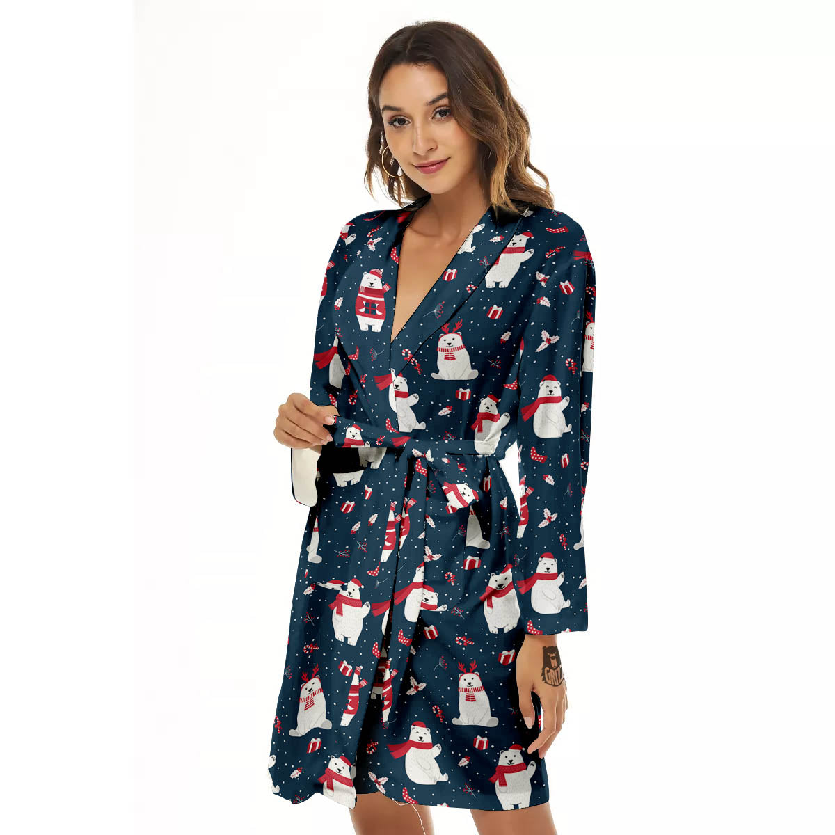 Polar Bear Christmas Print Pattern Women's Robe-grizzshop