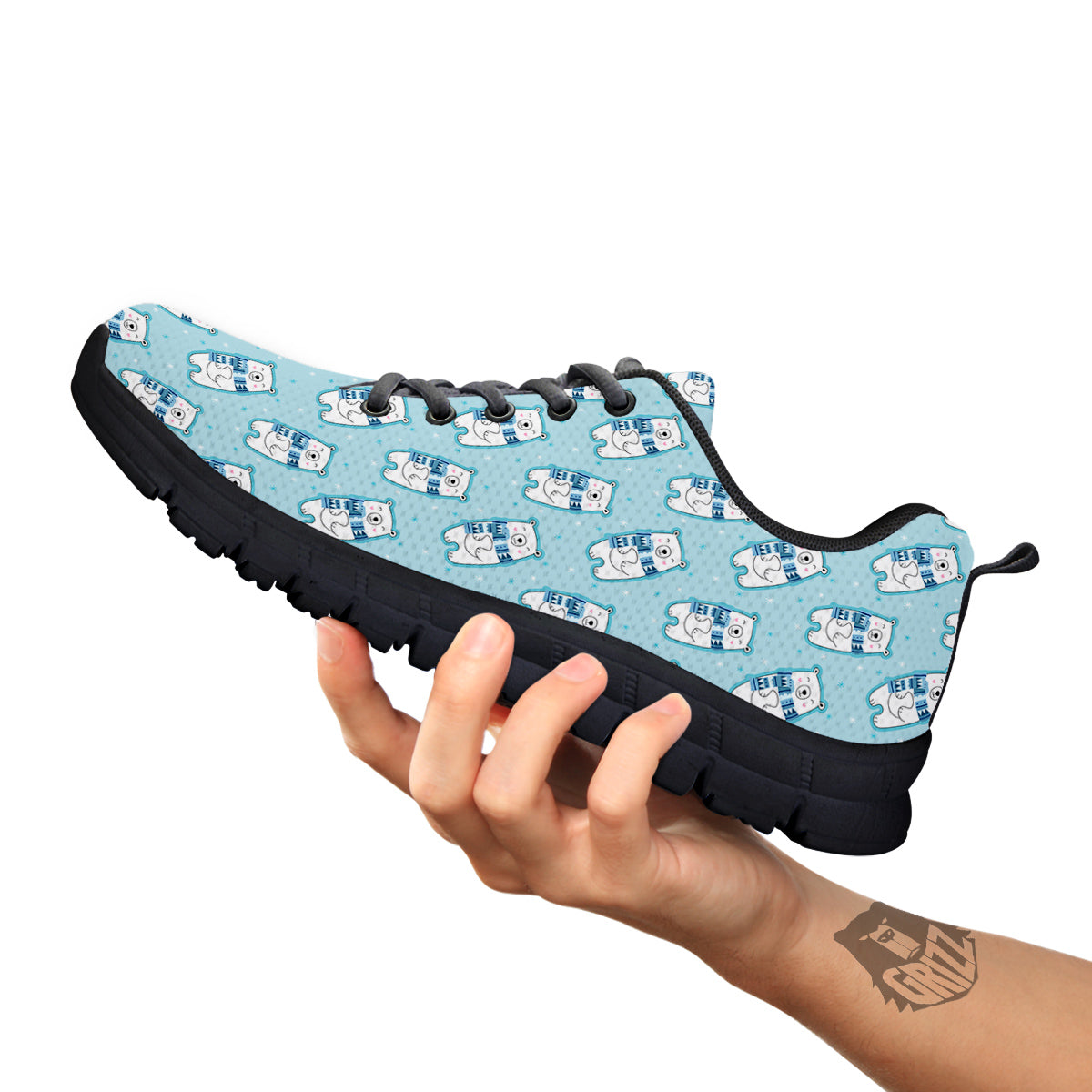 Polar Bear Cute Print Pattern Black Sneaker-grizzshop