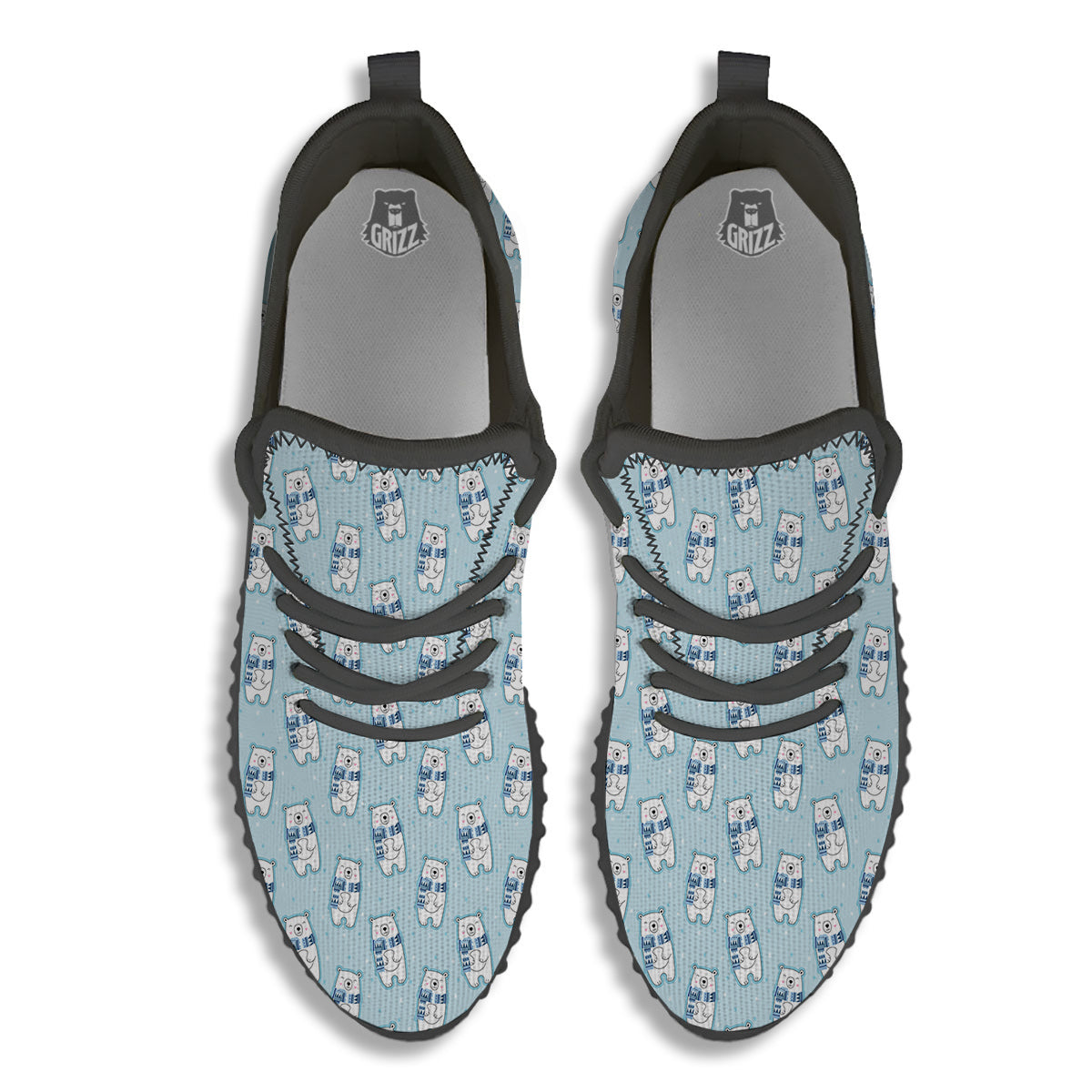Polar Bear Cute Print Pattern Black Walking Shoes-grizzshop