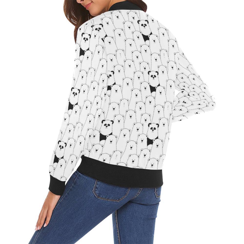Polar Bear Panda Pattern Print Women Casual Bomber Jacket-grizzshop
