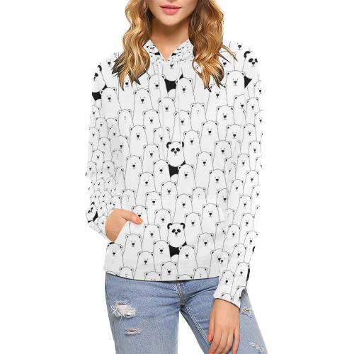 Polar Bear Panda Pattern Print Women Pullover Hoodie-grizzshop