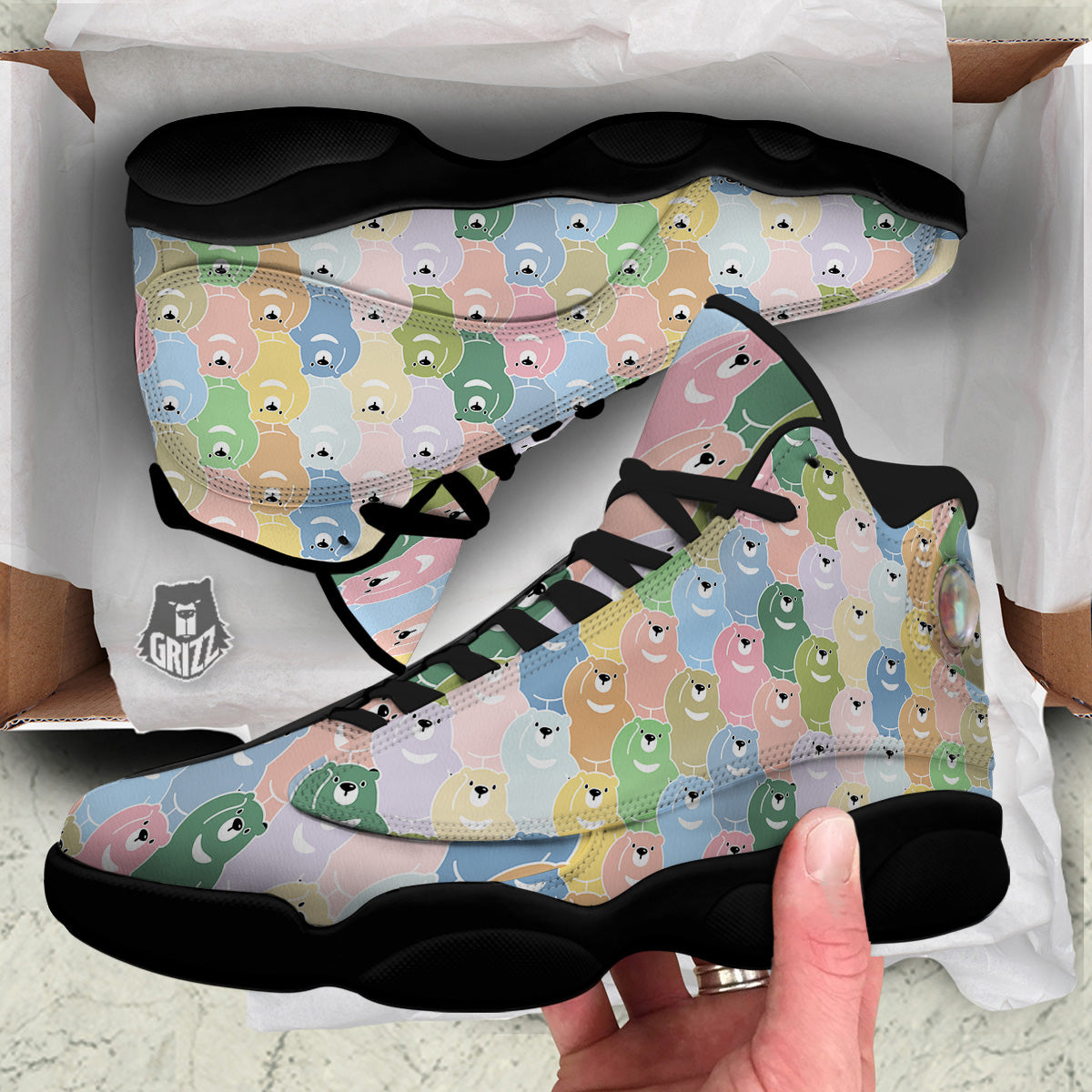 Polar Bear Pastel Print Pattern Black Basketball Shoes-grizzshop