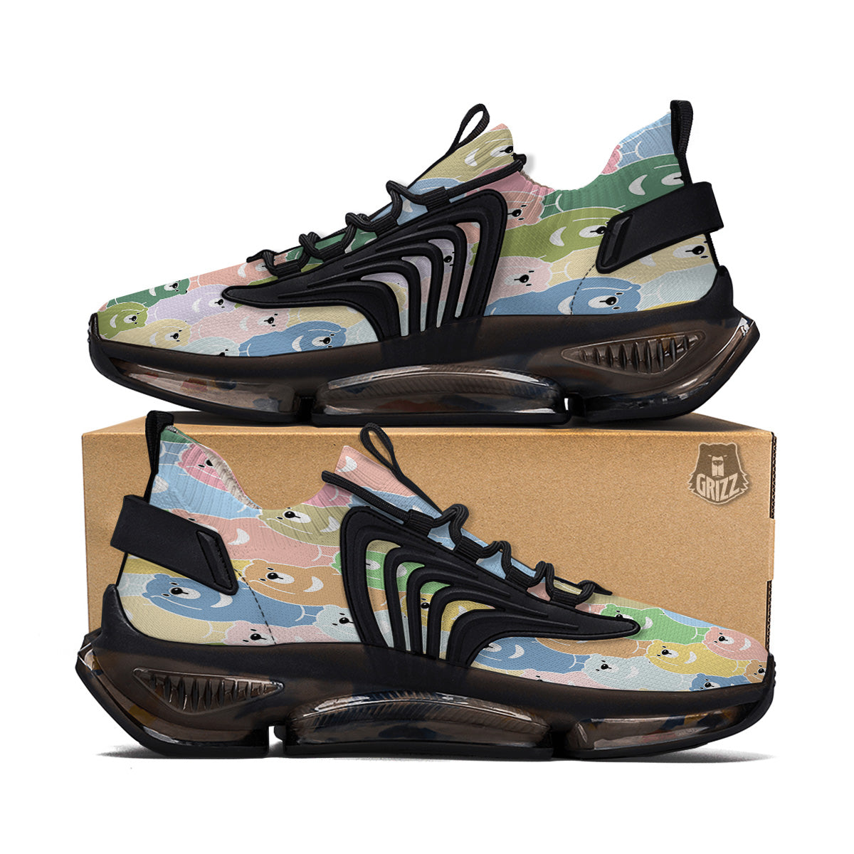 Polar Bear Pastel Print Pattern Black Gym Shoes-grizzshop