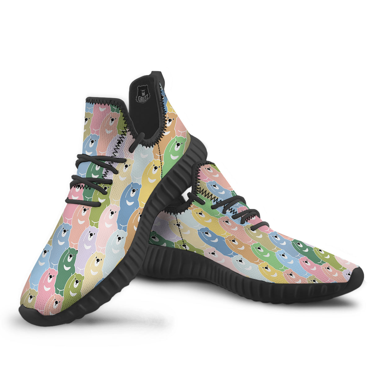 Polar Bear Pastel Print Pattern Black Walking Shoes-grizzshop