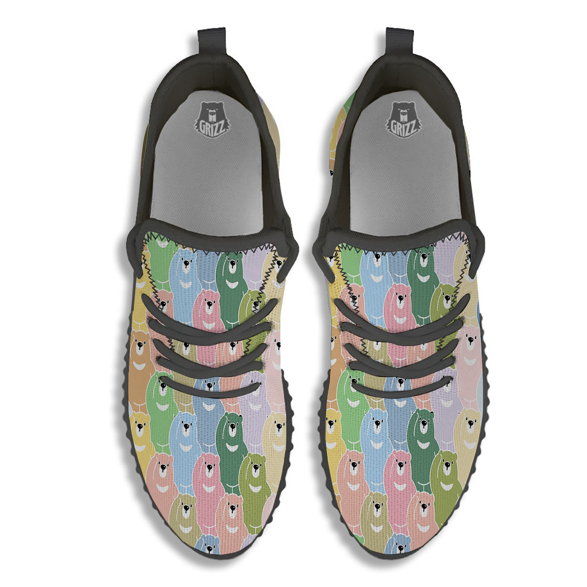 Polar Bear Pastel Print Pattern Black Walking Shoes-grizzshop