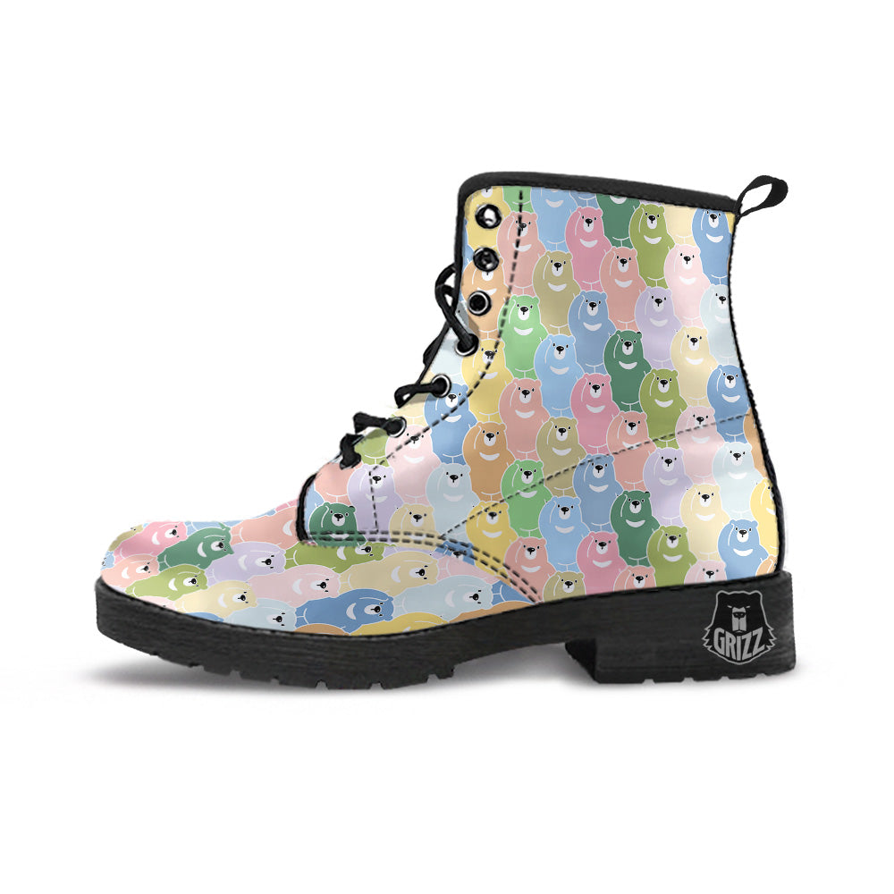 Polar Bear Pastel Print Pattern Leather Boots-grizzshop