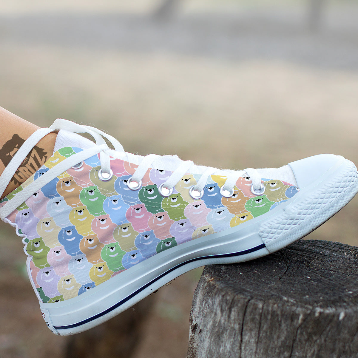 Polar Bear Pastel Print Pattern White High Top Shoes-grizzshop