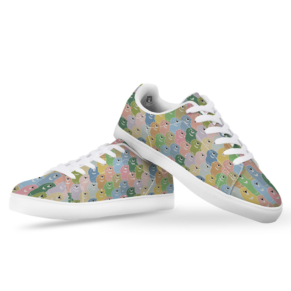 Polar Bear Pastel Print Pattern White Low Top Sneakers-grizzshop
