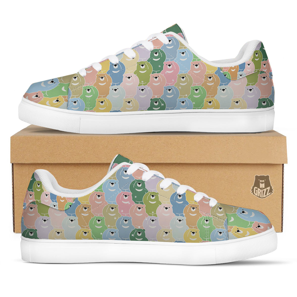 Polar Bear Pastel Print Pattern White Low Top Sneakers-grizzshop