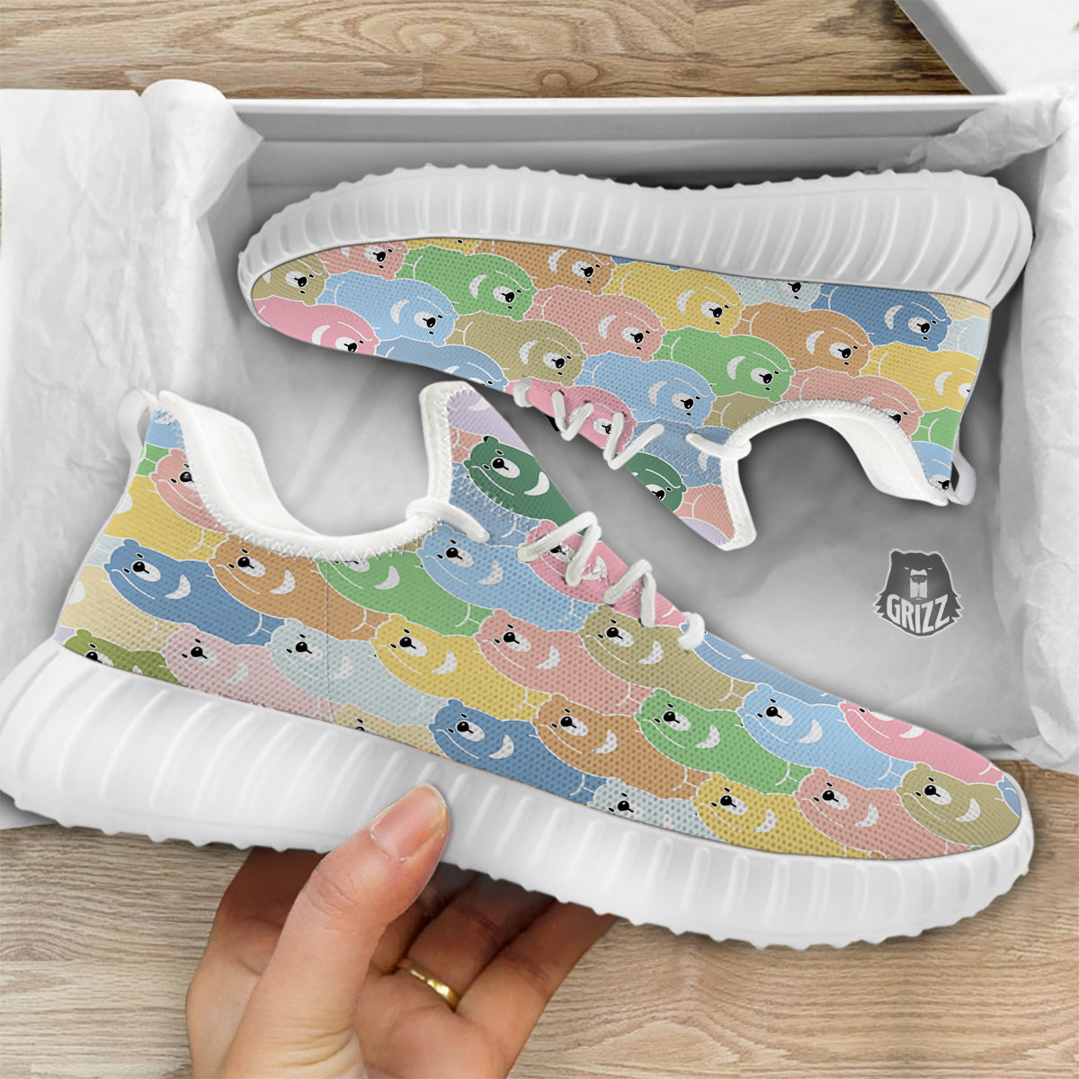 Polar Bear Pastel Print Pattern White Walking Shoes-grizzshop
