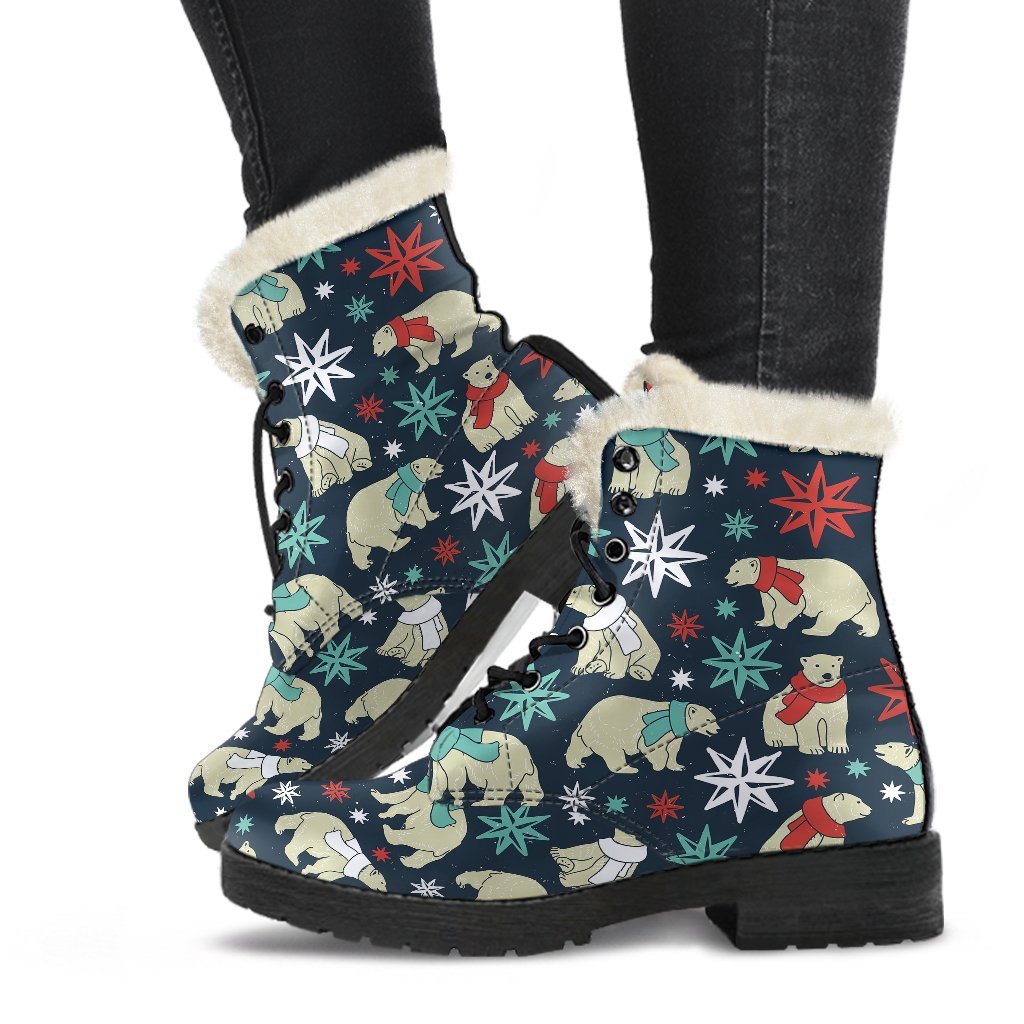 Polar Bear Snow Christmas Pattern Print Comfy Winter Boots-grizzshop