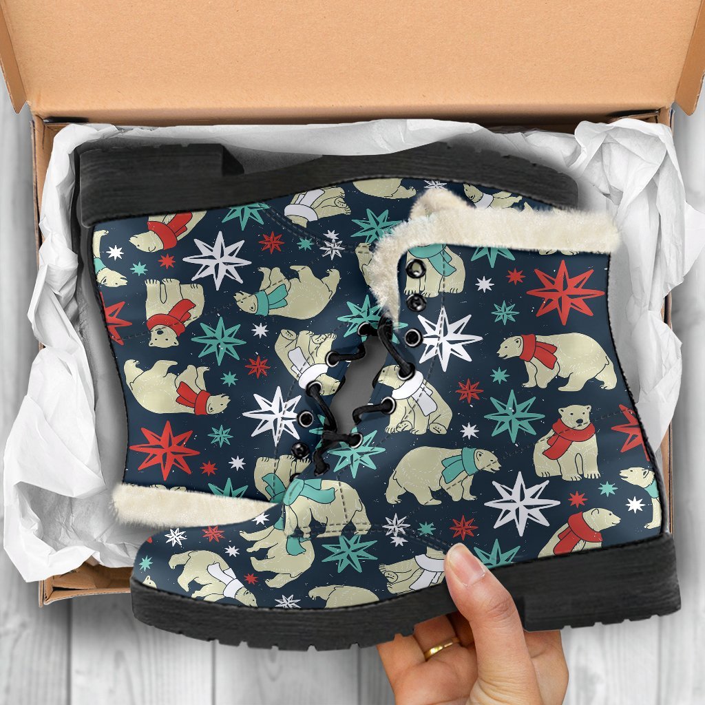 Polar Bear Snow Christmas Pattern Print Comfy Winter Boots-grizzshop