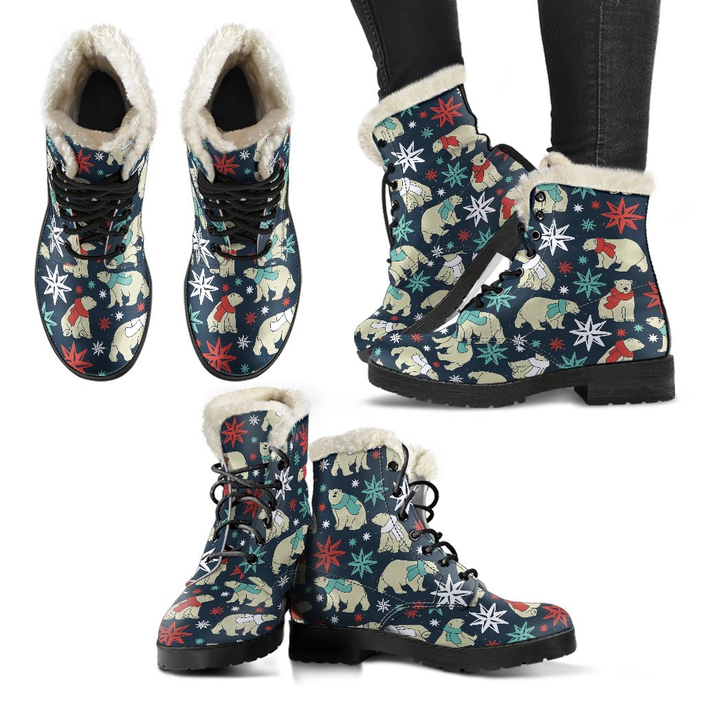Polar Bear Snow Christmas Pattern Print Comfy Winter Boots-grizzshop