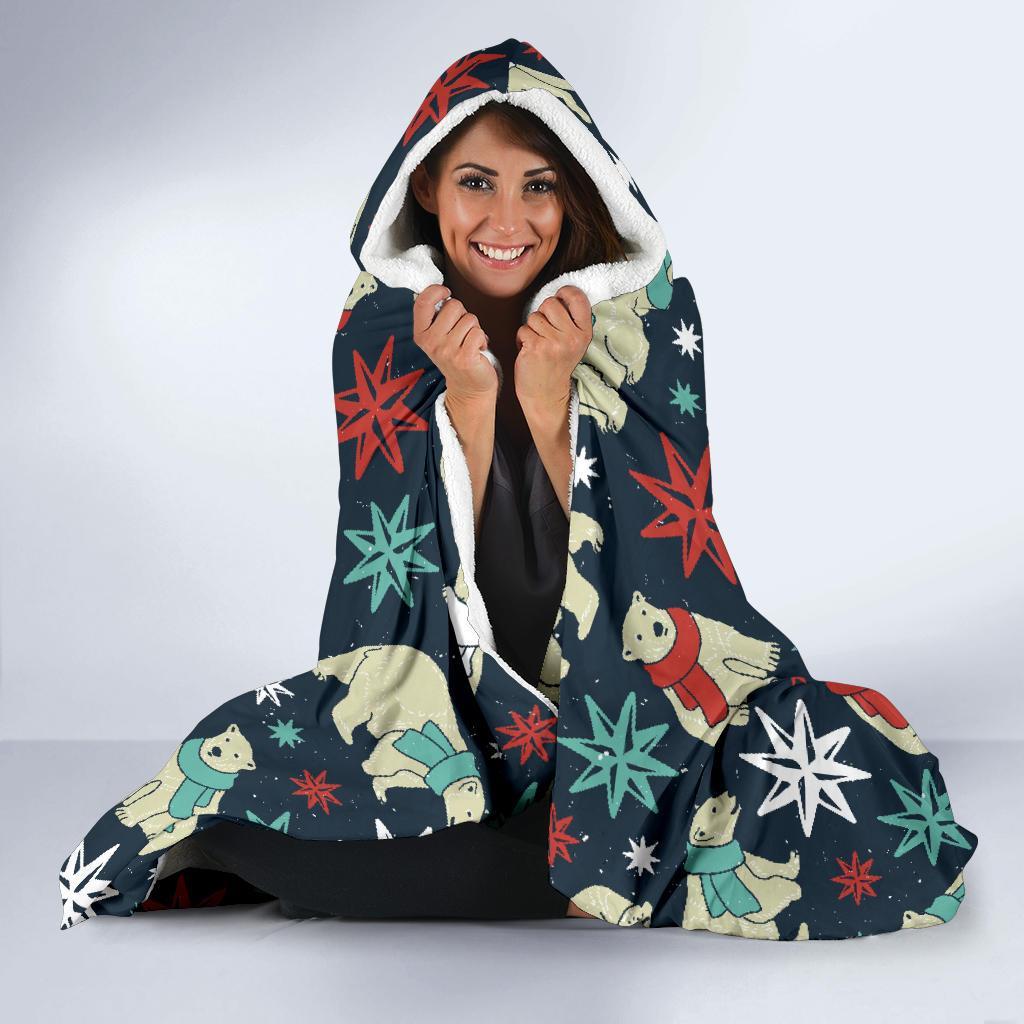 Polar Bear Snow Christmas Pattern Print Hooded Blanket-grizzshop