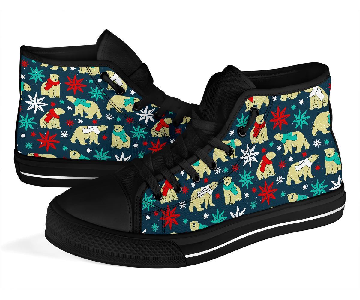 Polar Bear Snow Christmas Pattern Print Men Women's High Top Shoes-grizzshop