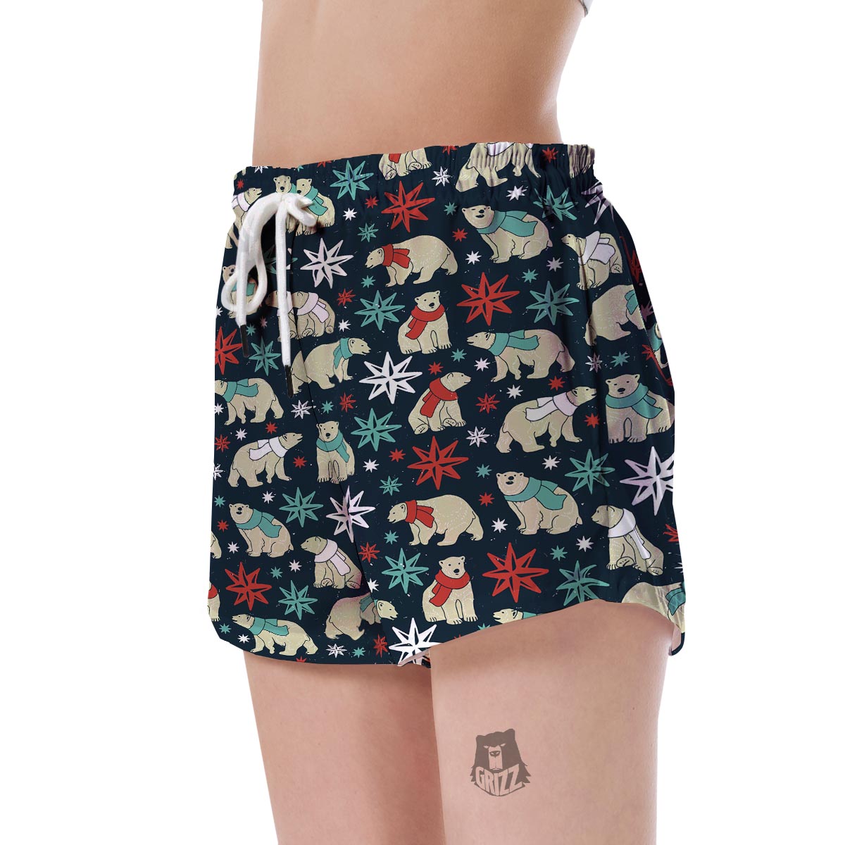 Polar Bear Snow Christmas Pattern Print Women's Shorts-grizzshop