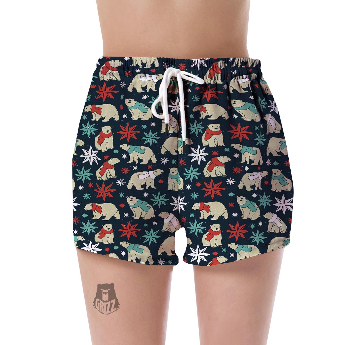 Polar Bear Snow Christmas Pattern Print Women's Shorts-grizzshop