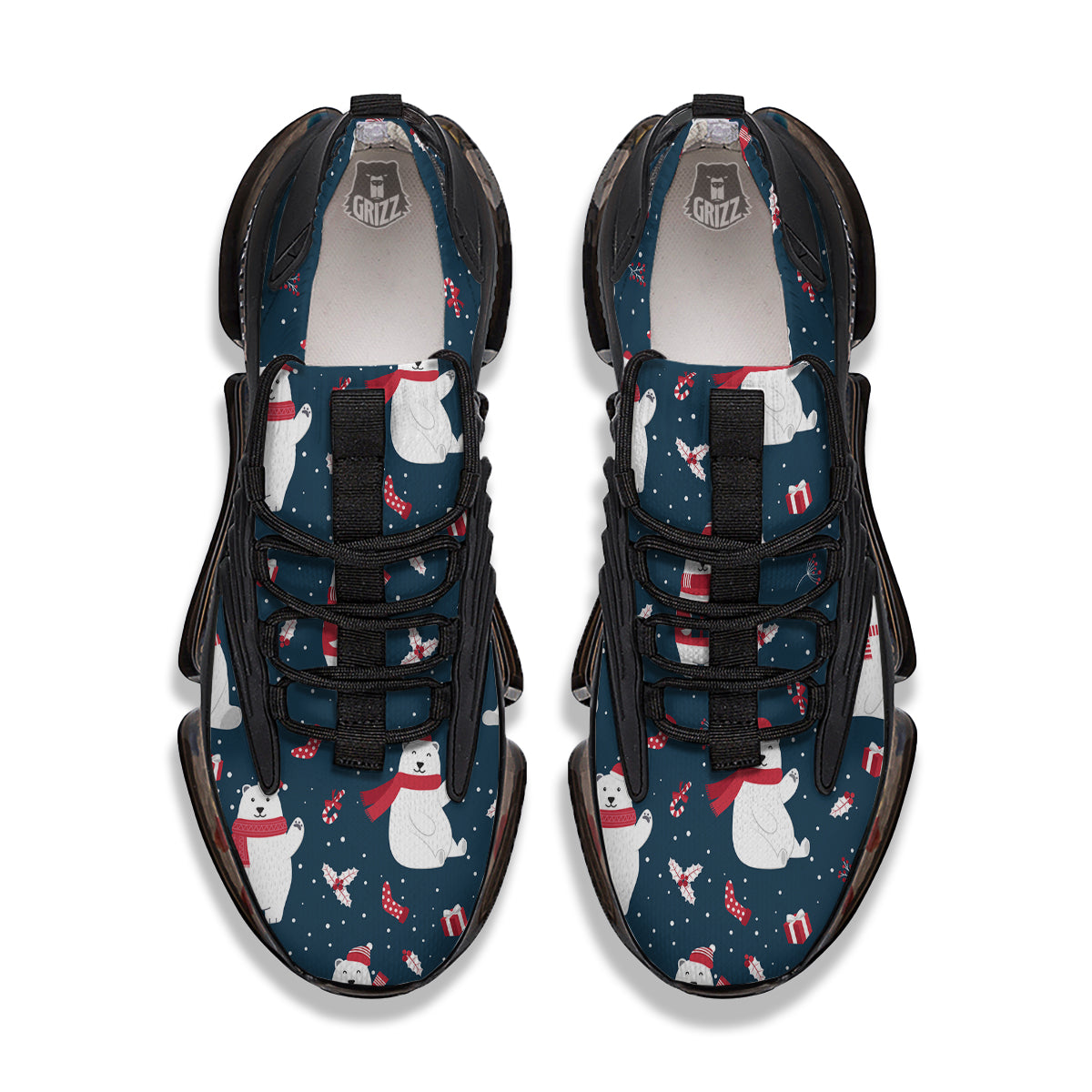 Polar Bear Xmas Print Pattern Black Gym Shoes-grizzshop