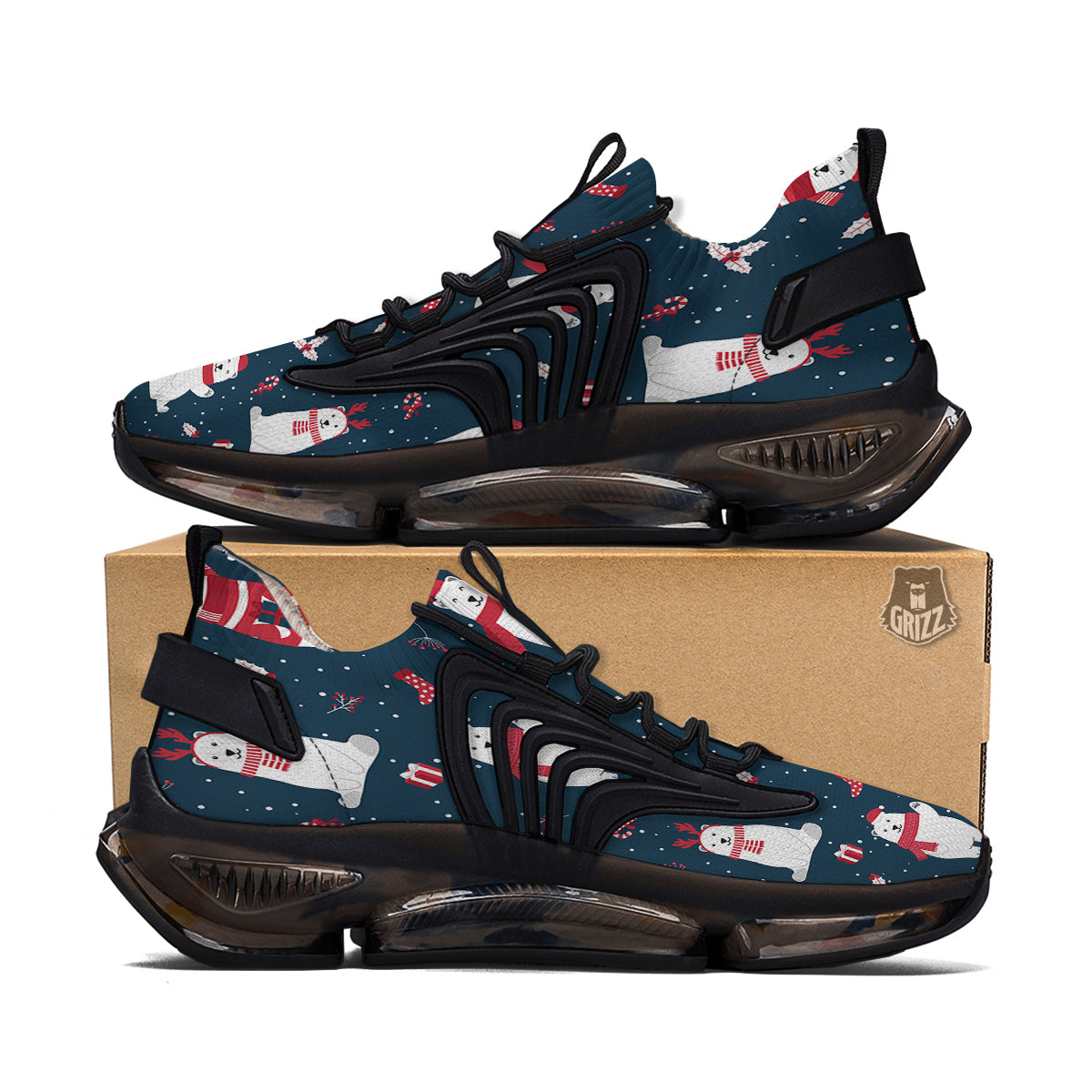 Polar Bear Xmas Print Pattern Black Gym Shoes-grizzshop