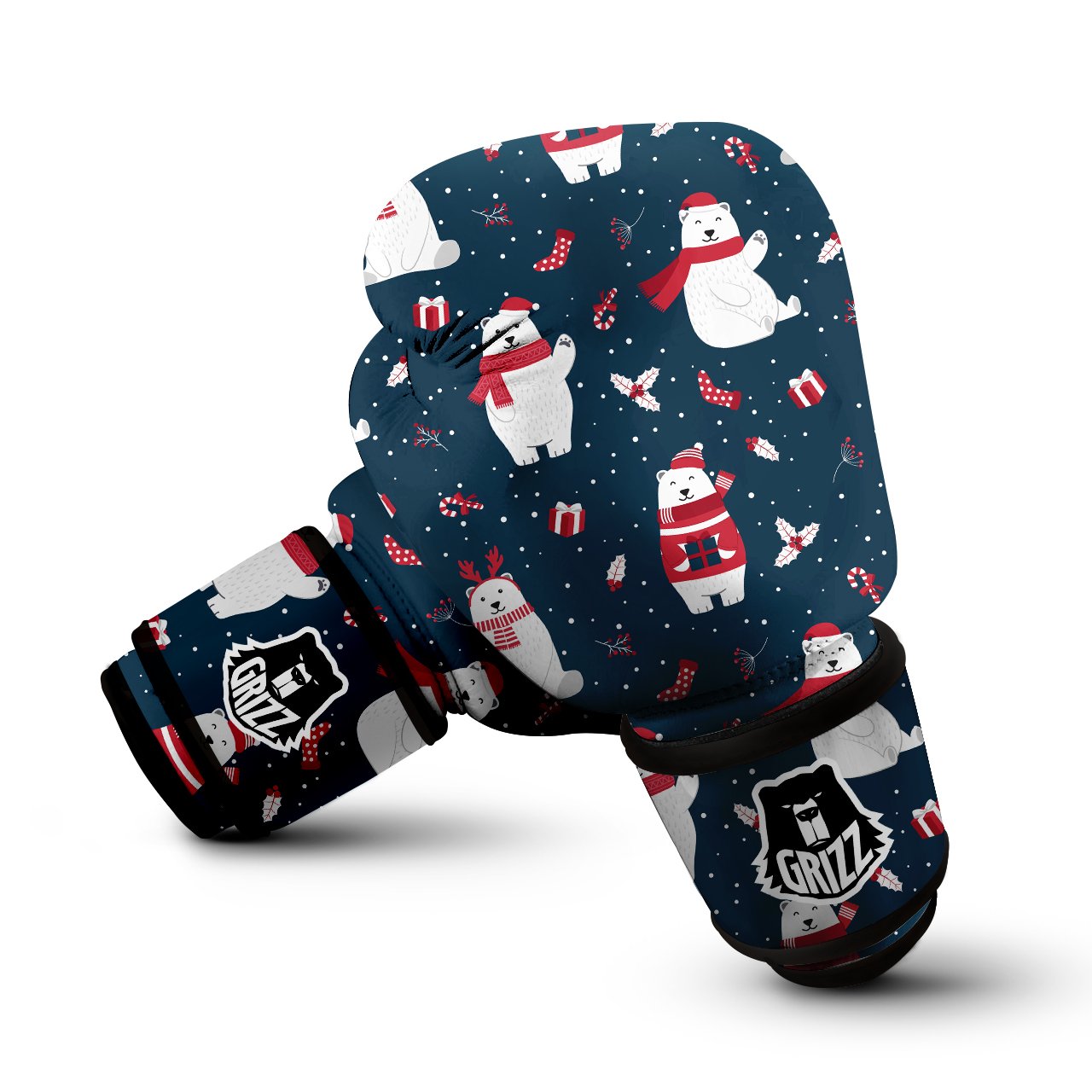 Polar Bear Xmas Print Pattern Boxing Gloves-grizzshop