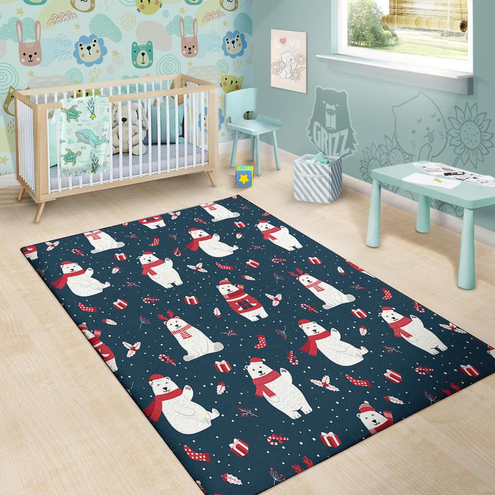 Polar Bear Xmas Print Pattern Floor Mat-grizzshop