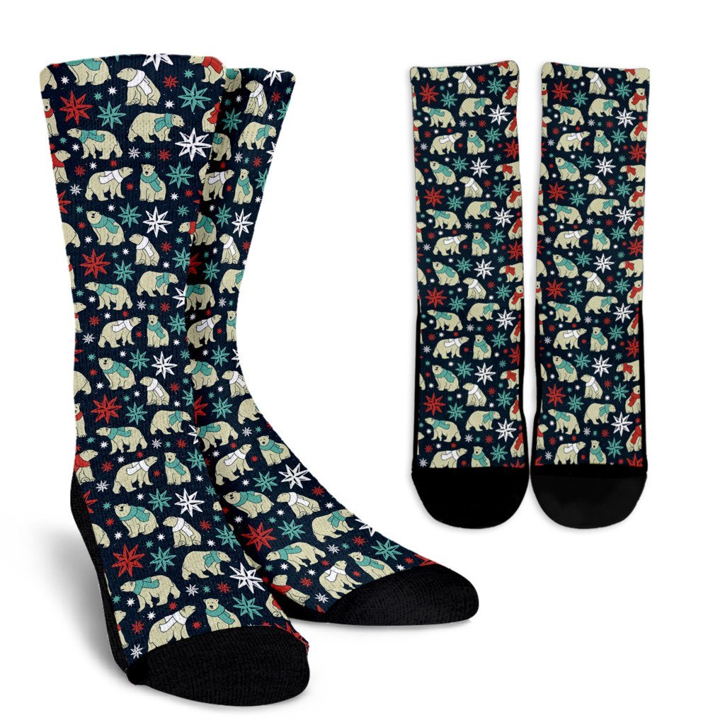 Polar Bear Snow Christmas Pattern Print Unisex Crew Socks-grizzshop