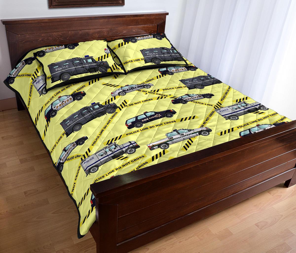 Police Car Pattern Print Bed Set Quilt-grizzshop