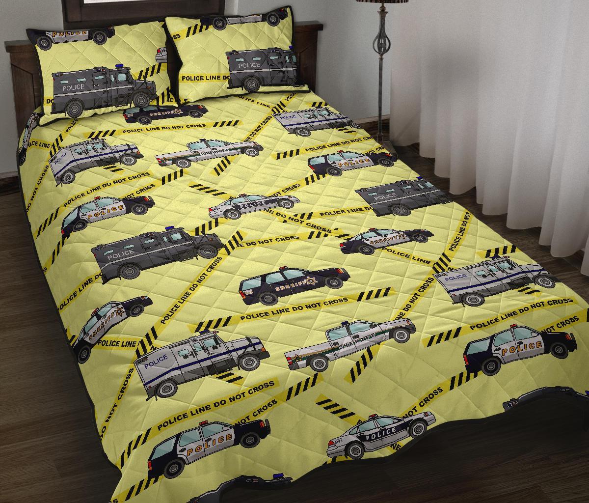 Police Car Pattern Print Bed Set Quilt-grizzshop