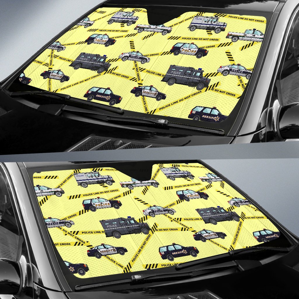 Police Car Pattern Print Car Sun Shade-grizzshop