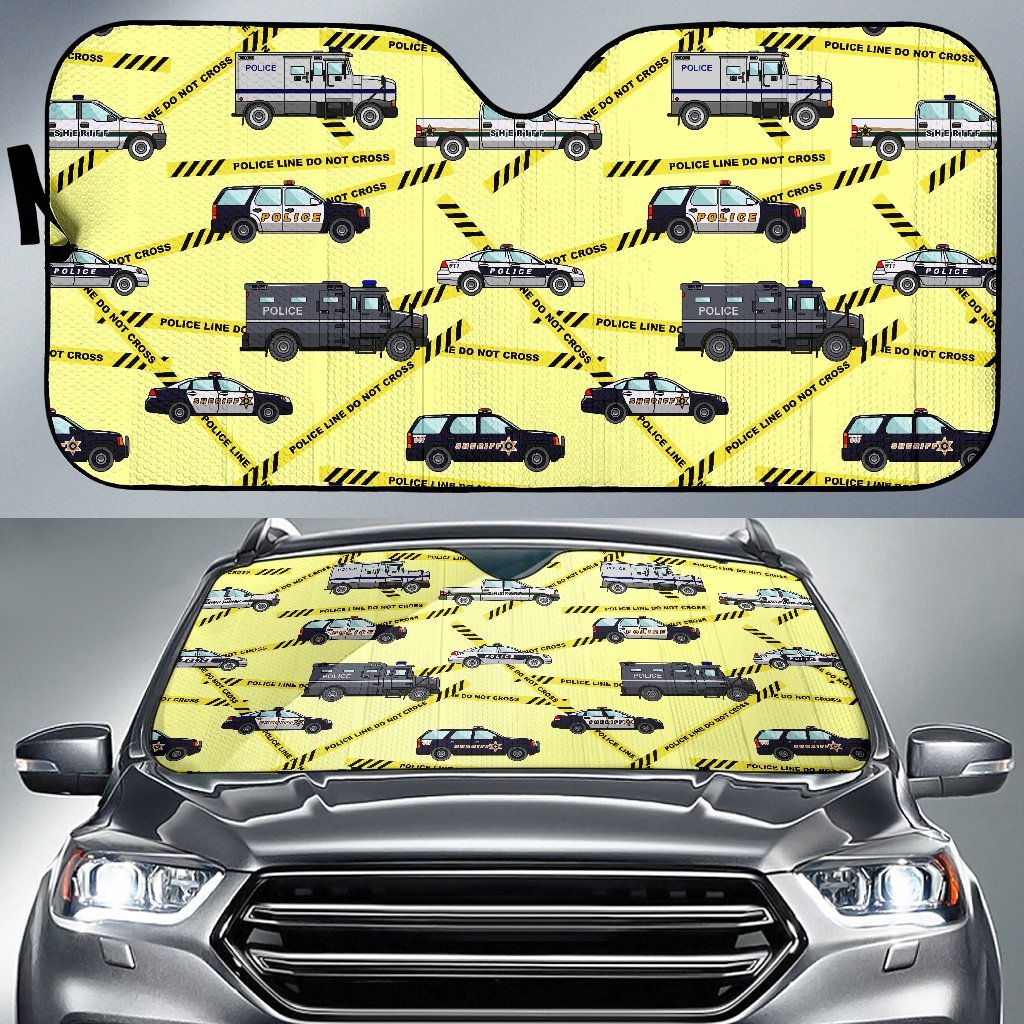 Police Car Pattern Print Car Sun Shade-grizzshop