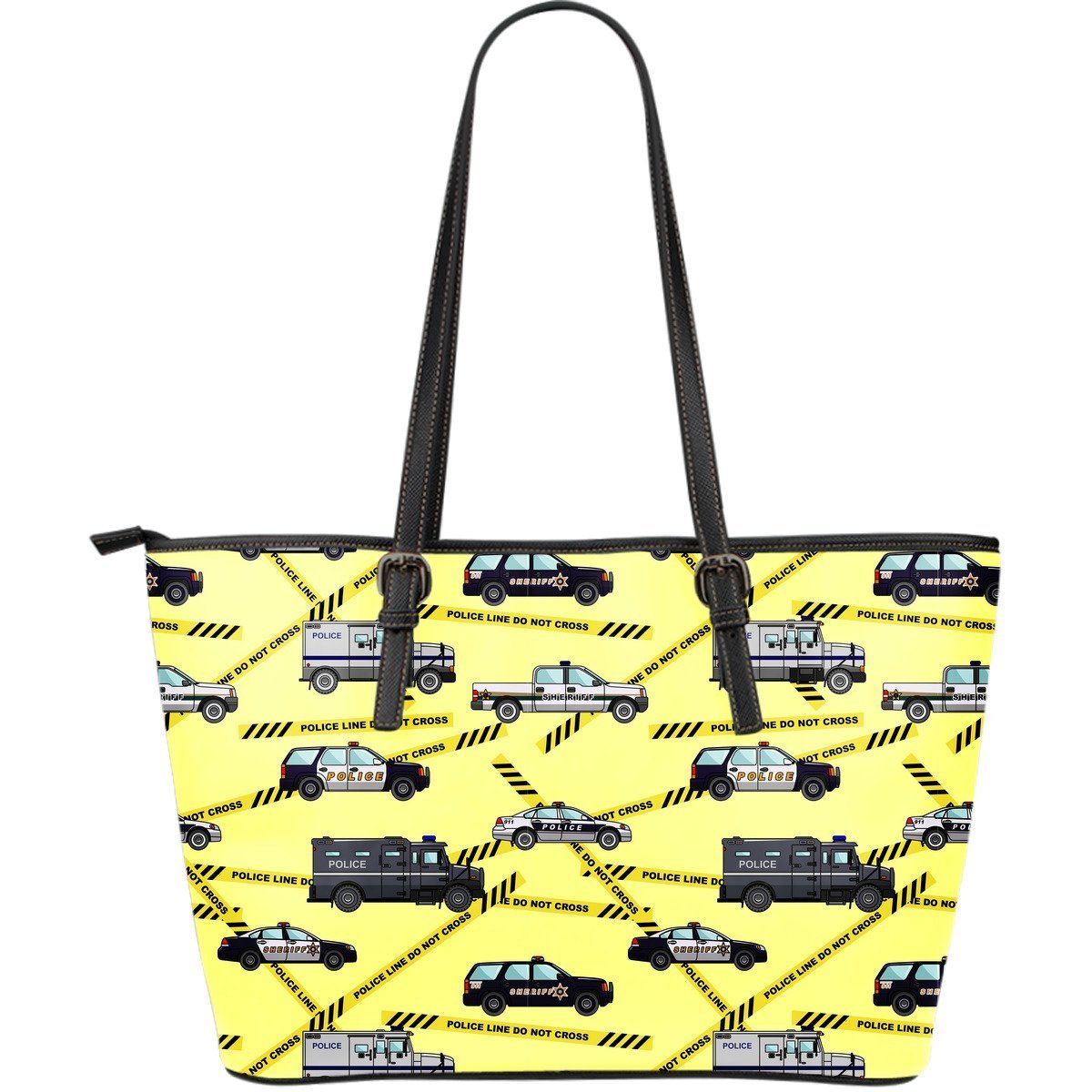 Police Car Pattern Print Leather Tote Bag-grizzshop