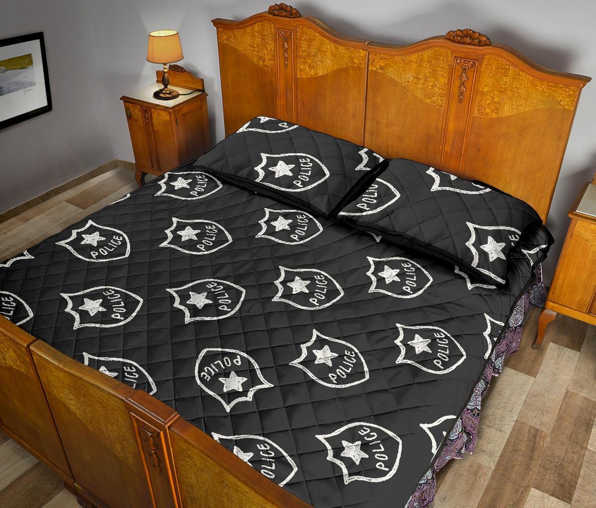 Police Pattern Print Bed Set Quilt-grizzshop